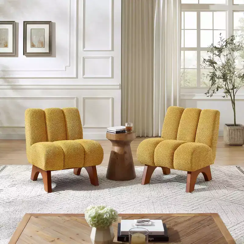 Art Leon Polar Fleece Fabric Upholstered Accent Slipper Chair with Rubber Wood Legs