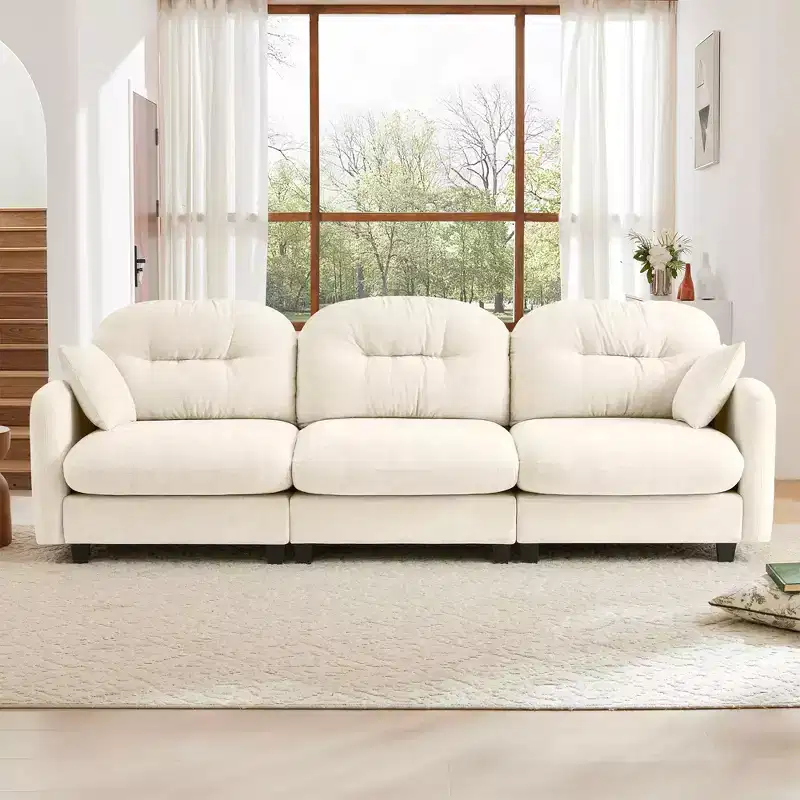 107 Beige Three-Seater Modular Sectional Couch Soft Chenille Fabric High-Density Foam High Quality Wooden Base for Living Rooms
