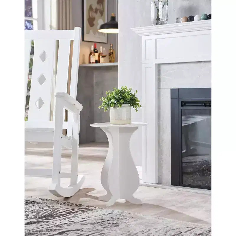Kings Brand Furniture Carver Accent Side Table  Round White Pedestal Stand, Decorative End Table, Living Room Plant Display