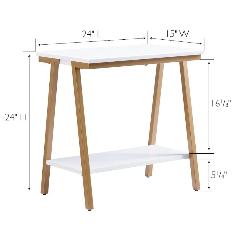 Narrow Wood Side Table with Metal Frame and Lower Shelf