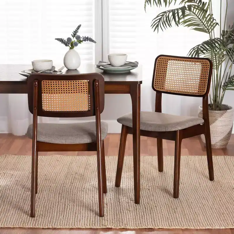 Baxton Studio Baxton Studio 2pc Dannon Fabric and Wood Dining Chairs Gray/Walnut Brown/Light Brown: Polyester Upholstery, Rubberwood Frame