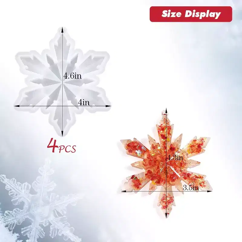 JDICTION Christmas Resin Molds Silicone - 4 Pcs Big Snowflake Resin Mold, Christmas Ornament Resin Molds for Xmas Winter Decoration
