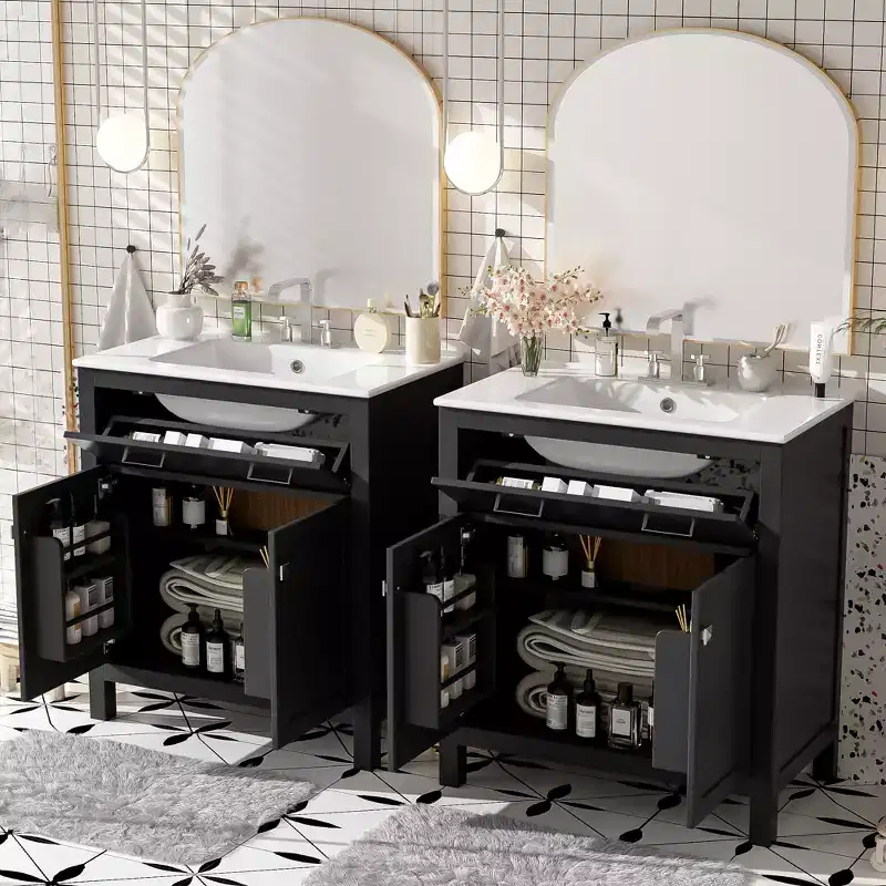 60 Bathroom Vanity Set with Double Sinks, Bathroom Vanity Sink Combo with Soft Close Doors and Drawer