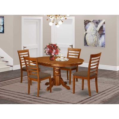 HomeStock 5-Piece Oval Saddle Brown Finish Solid Wood Top Dining table with 4 Chairs