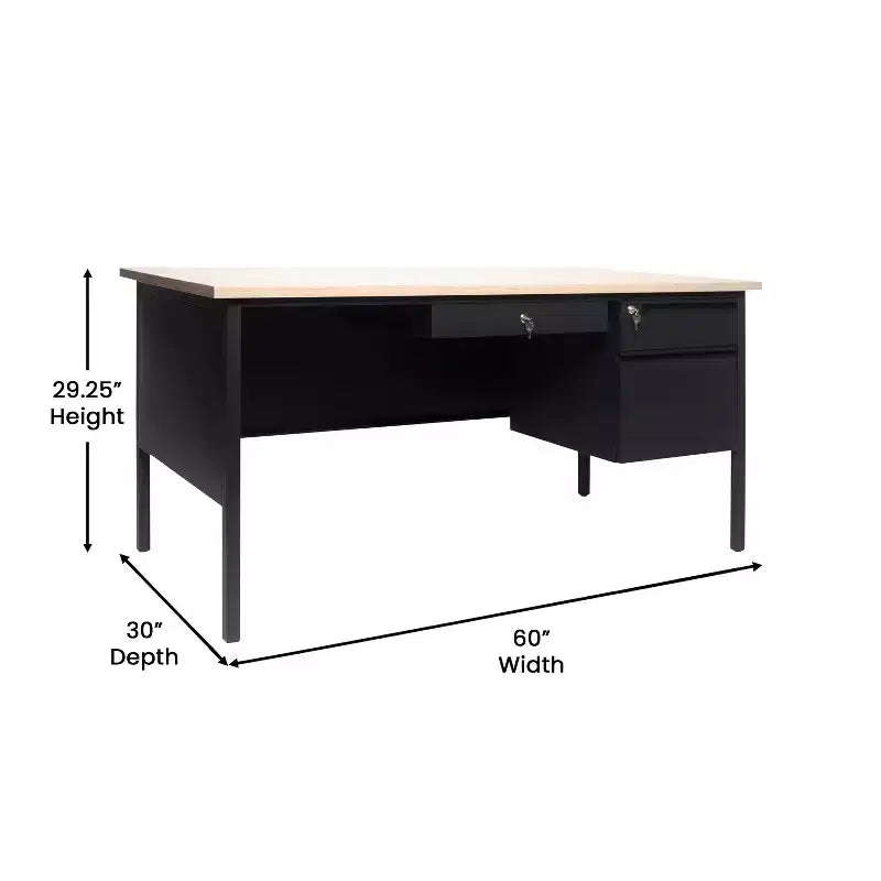 Flash Furniture Cambridge Commercial Grade Single Pedestal Desk with Locking Drawers and Metal Frame