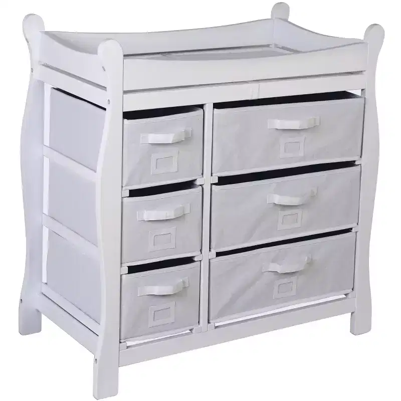 Badger Basket Sleigh Style Baby Changing Table with 6 Baskets
