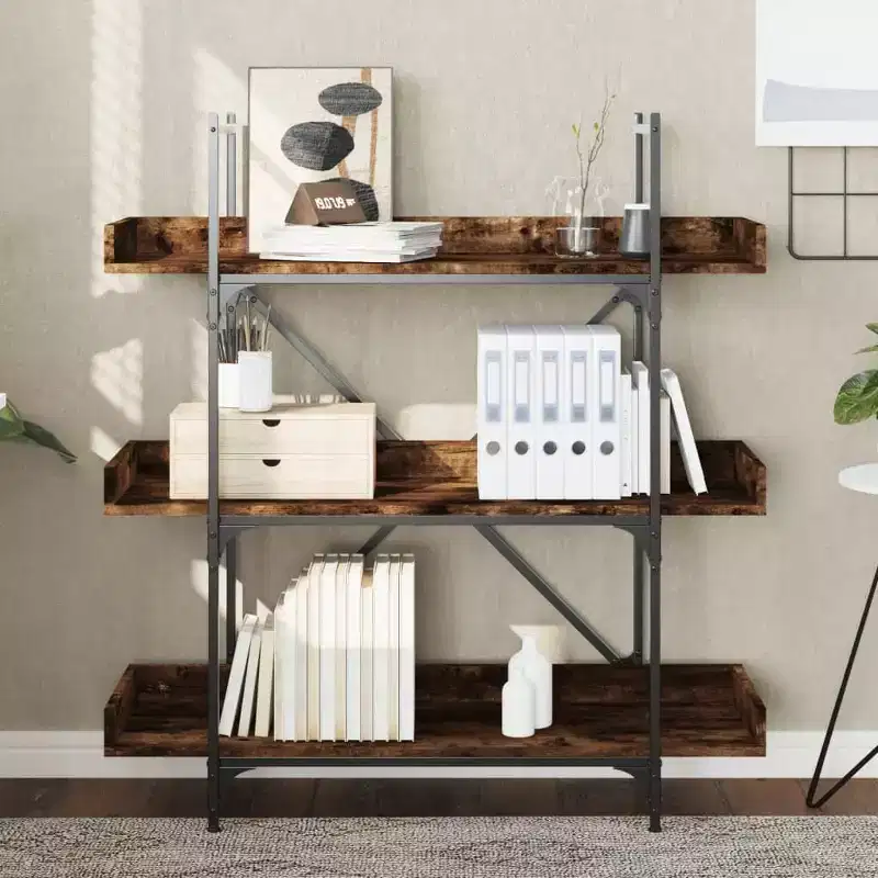 vidaXL Bookcase Brown oak Engineered wood and metal 39.4 x 13.0 x 42.7 in
