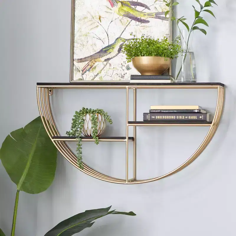 15"x28" Wooden 3 Shelves Wall with Half Moon Shape Gold - Olivia & May: MDF, No Assembly Required