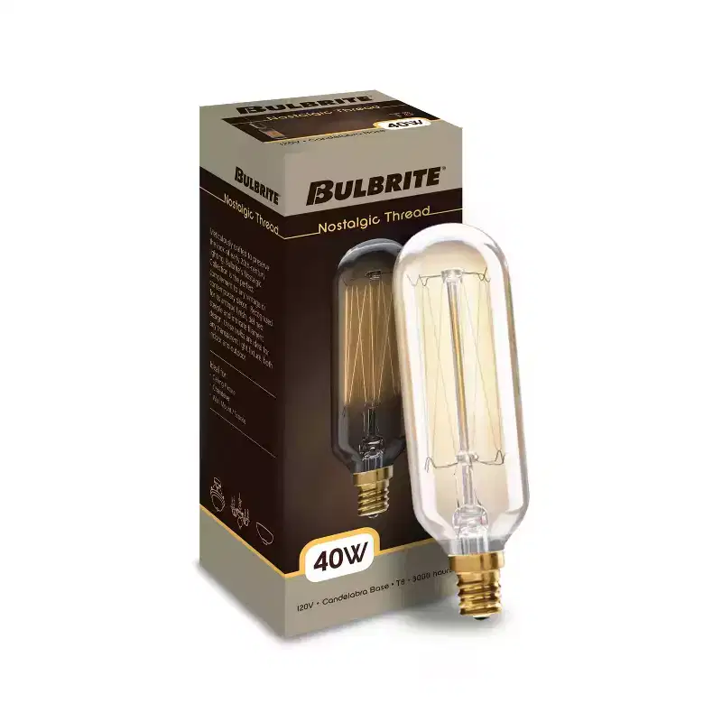 Bulbrite Set of 4 40W T8 Incandescent Dimmable Light Bulbs: Edison Medium Base, Decorative, 2200K, 2-Year Life