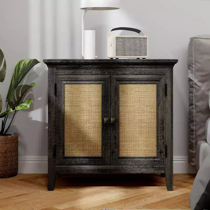 Heynemo Storage Cabinet, Kitchen Sideboard Cabinet with Rattan Decor Doors, Accent Buffet Cabinet with Adjustable Storage Shelf
