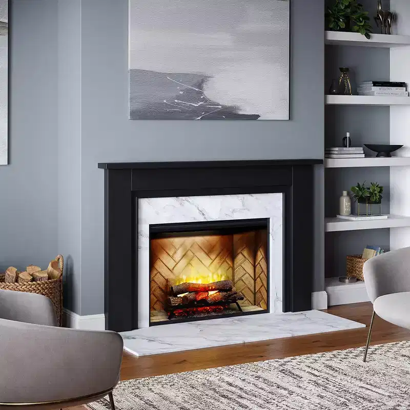 Wood Fireplace Mantel Surround Kit with Shelf and Trim | Essex from Mantels Direct - Poplar Wooden Chimney Mantel Surround with Shelf