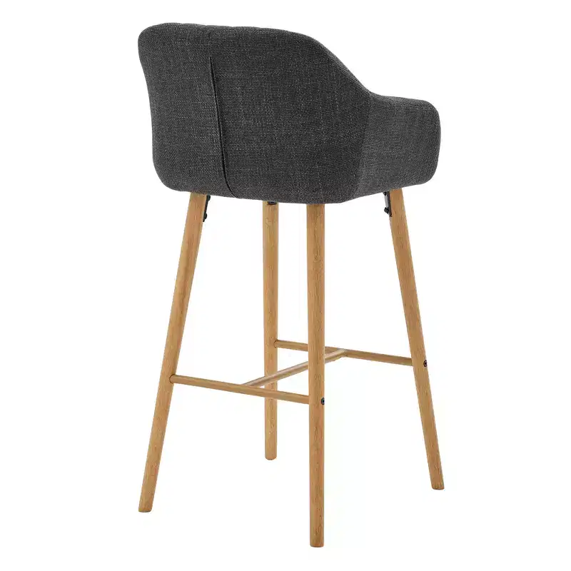 Zeus & Ruta Modern Linen Upholstery Bar Stools Set of 2 with Back, Armrest & Wood Legs, Kitchen Island Height