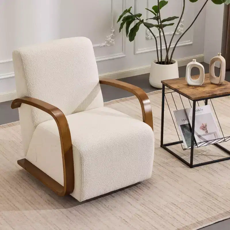 TUYOHW Swivel Accent Chair,Leisure Chair with Faux Leather Upholstery,Solid Wood Armrests,Ergonomic Single Swivel Sofa Chair for Living Room