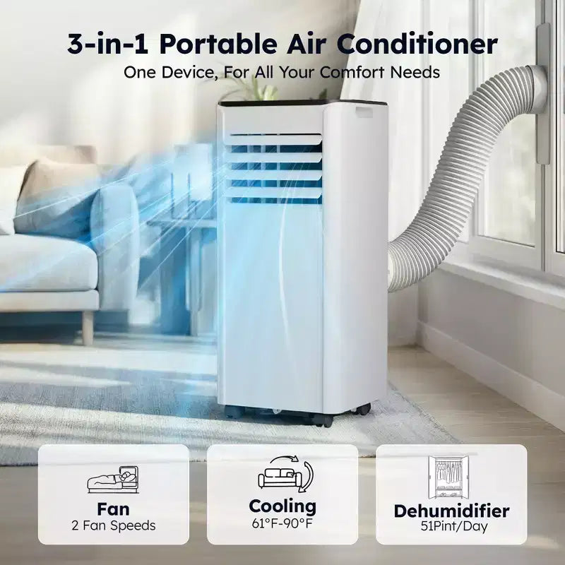 Simzlife Portable Air Conditioner 10000 BTU(DOE) 3-in-1 AC with Cooling Dehumidifier Fan Sleep Mode for 450 Sq.Ft, Adjustable Window Kits, White