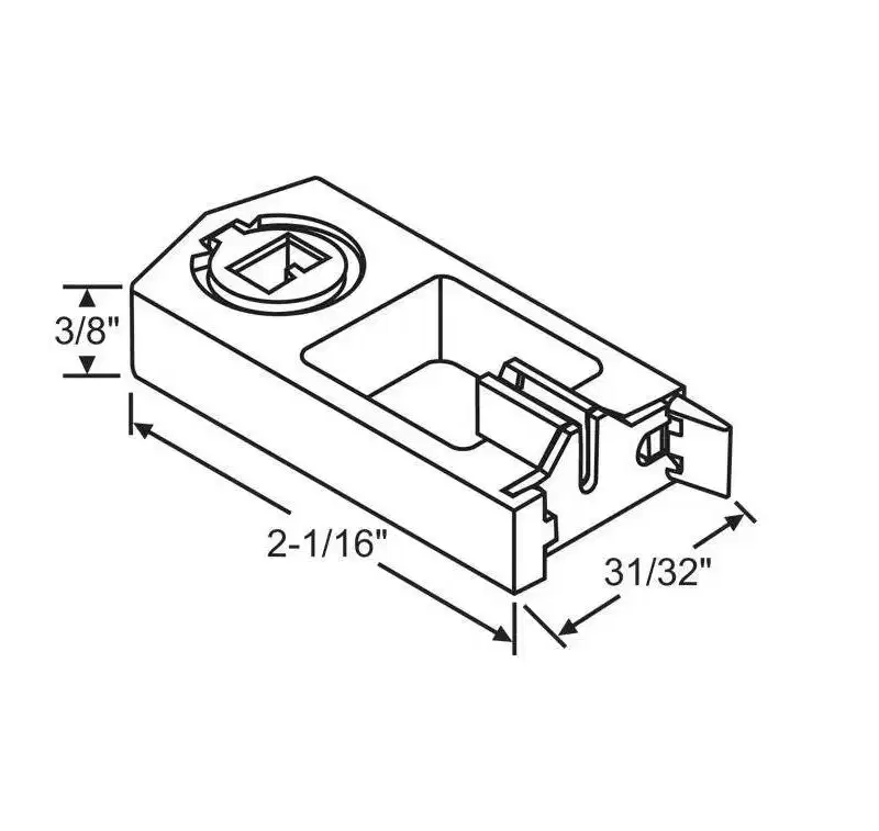 Brixwell Pivot Lock Shoe Metal With Plastic 2-1/16 Overall Length 31/32 Width 3/8 Height 1/4 x 3/16 Opening Window Balance Component White Finish