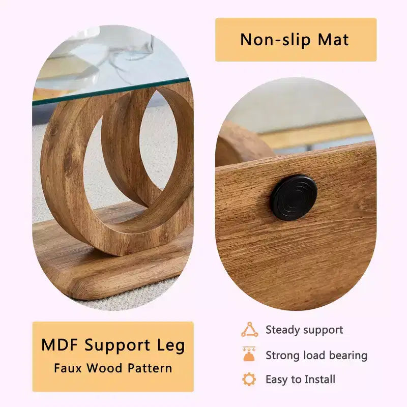 Ring-Base Glass Coffee Table with MDF Base