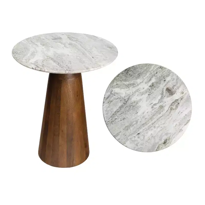 Rustic Minimalist Round Marble/Wood Accent Table