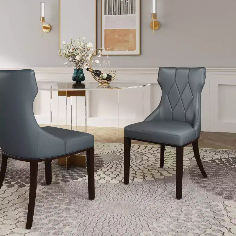 Set of 4 Reine Faux Leather Dining Chairs Pebble Gray - Manhattan Comfort: Modern, Wing-Back, Beechwood Legs