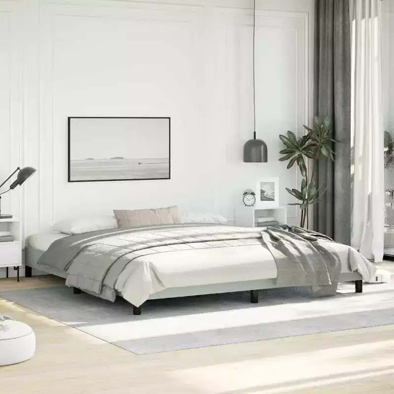Bed Frame Light Grey Velvet, Plywood, Engineered Wood King Sturdy