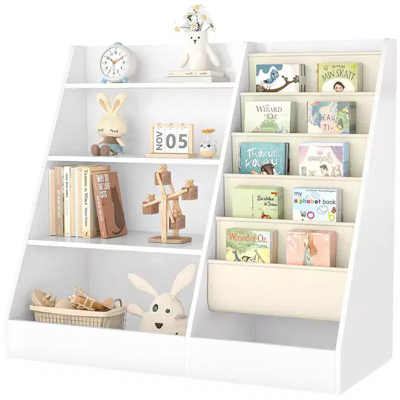4-Tier Kids Bookshelf & Toy Storage Organizer with Fabric Pockets