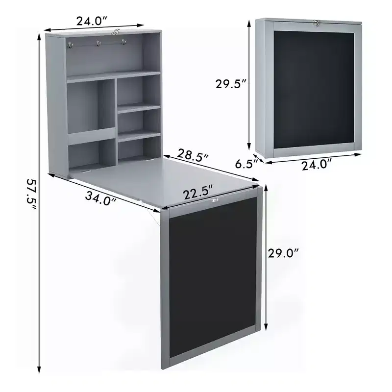 Costway Wall Mounted Table Fold Out Convertible Desk with A Blackboard/Chalkboard Black\Brown\White\Grey