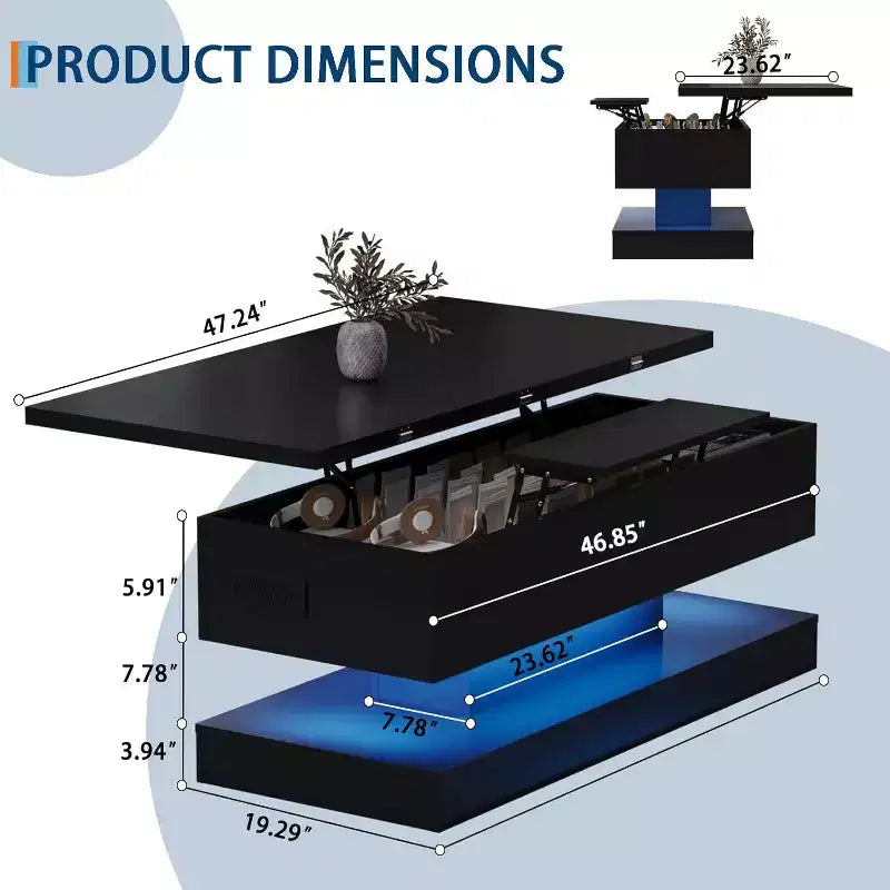 47.2 Inch Large Lift Top Coffee Table Modern Storage Table for Living Room Dining Room Home Office - 47.2 l*19.29 w*17.72 h
