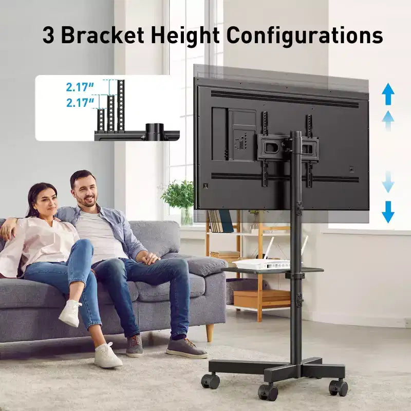 PERLESMITH Mobile TV Cart with Wheels for 23-60 LCD/LED/OLED TVs, Height Adjustable Shelf, Holds Up to 88 lbs, Max VESA 400x400mm