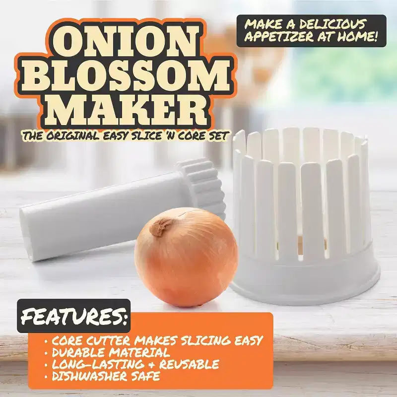 The Original Cook's Choice Onion Blossom Maker Set- All-in-One Blooming Set w Core Cutter & Knife Guide- Restaurant Style Fried Onion Blossom
