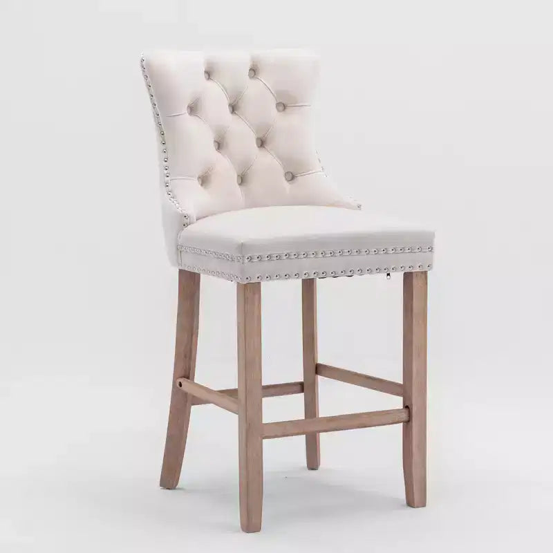 CLIHOME Set of 2 Contemporary Velvet Upholstered Barstools with Button Tufted Decoration and Wooden Legs, Chrome Nailhead Trim
