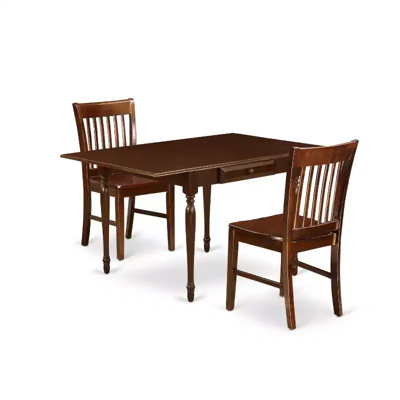 HomeStock 3-Pc Mahogany Finish Solid Wood Top With Dropleaf Dining Table Set