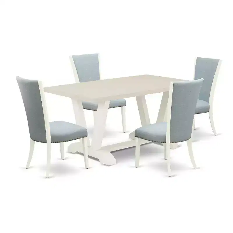 HomeStock 5-Piece Natural Oak Finish Solid Wood Top Dining Table with 4-Parson Chair