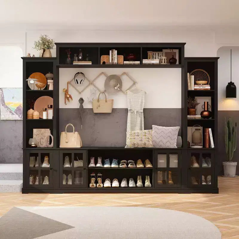 Famapy Entryway Mudroom Cabinet,Farmhouse Hallway Storage Wall Unit,Display Cabinet,Adjustable Shelves,Kitchen Pantry Organizer for Wine&Spices