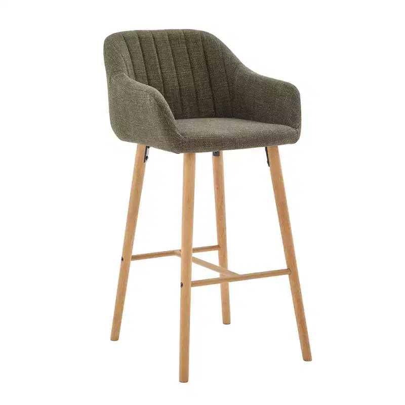 Zeus & Ruta Modern Linen Upholstery Bar Stools Set of 2 with Back, Armrest & Wood Legs, Kitchen Island Height