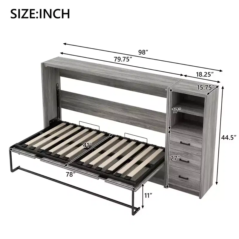 GDFStudio Bennett Metal and Wood Murphy Bed, Folded into a Cabinet