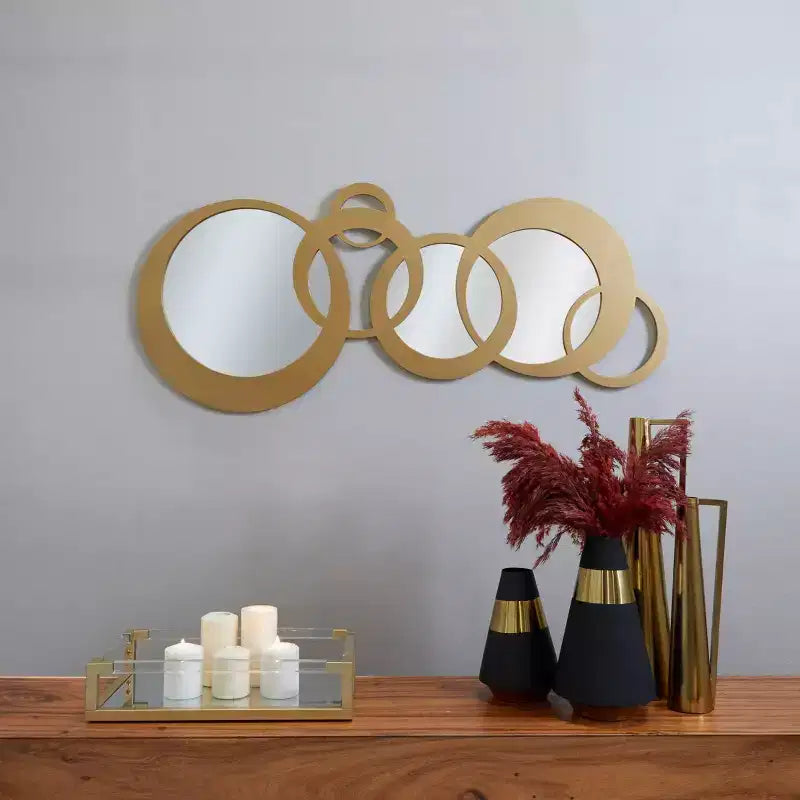 23"x56" Wooden Geometric Circles Wall Mirror Gold - Olivia & May: Contemporary Style, No Assembly Required
