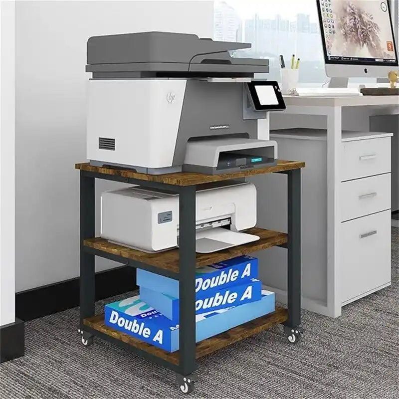 3-Tier Rolling Printer Stand with Shelves, Retro Black White