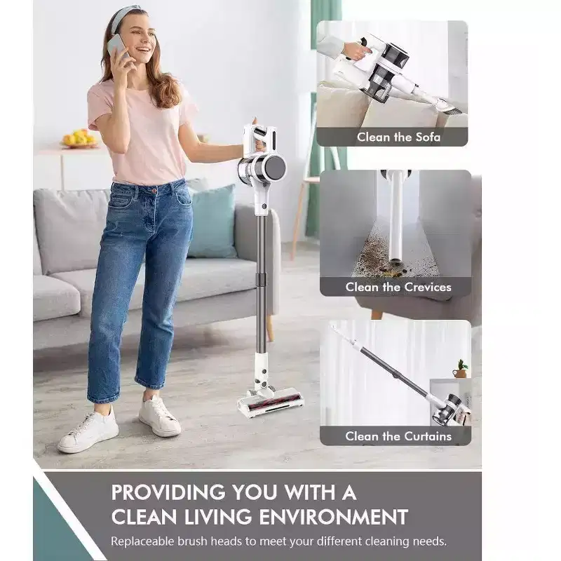MAMNV Powerful Cordless Vacuum Cleaner, Stick Vacuum with 85,000RPM for Hardwood, Pet Hair, Rug and Carpet, White