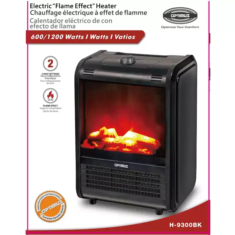 1,200-Watt-Max Mini Electric Flame-Effect Fireplace Heater, H-9300