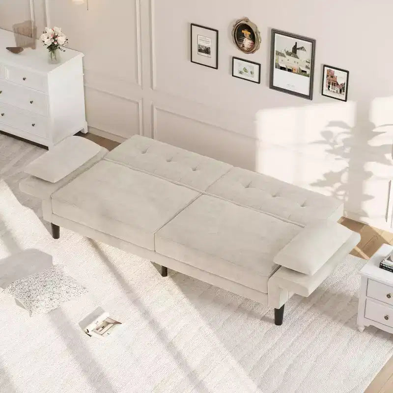 89 Futon Sofa Bed, Modern Sleeper Sofa with Adjustable Backrest & Armrest, Convertible Futon Couch Bed with 2 Pillows for Living Room, Bedroom