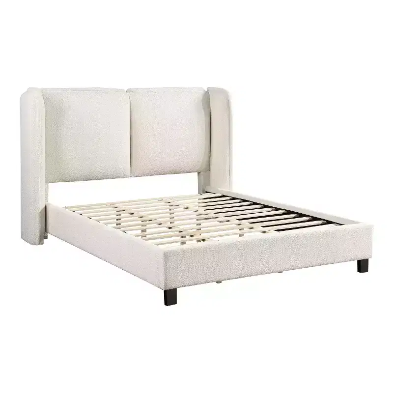HOMES: Inside + Out Queen Shellsea Modern Boucle Upholstered Platform Bed with Wingback Headboard