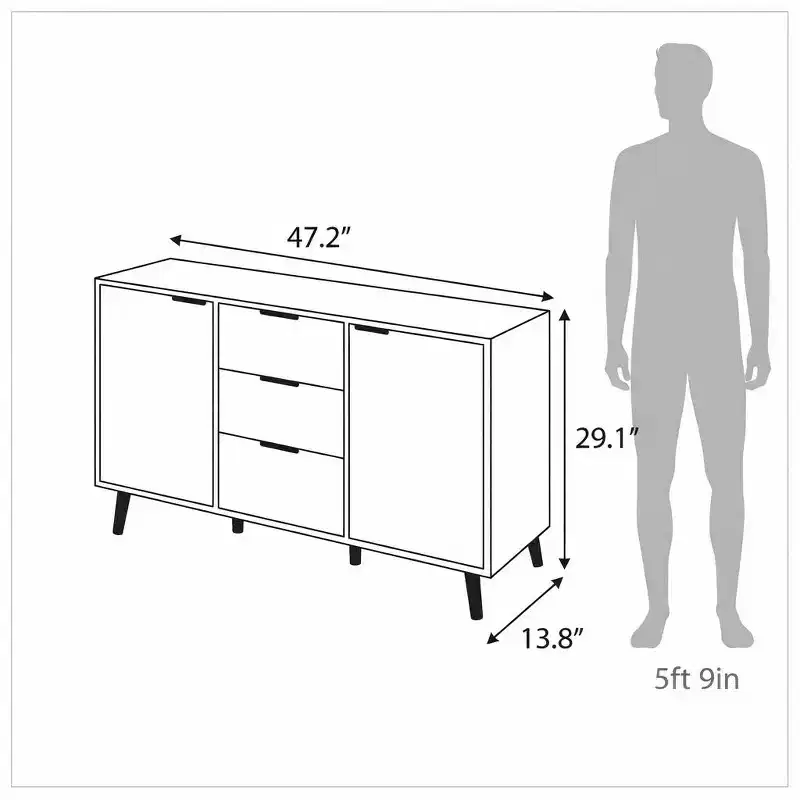 Homy Casa 47.2 Modern Sideboard Buffet Cabinet with Storage and 3 Drawers, Oak