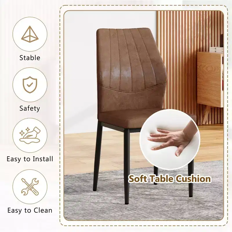 Homy Casa Set of 4 Modern Faux Leather Dining Chairs with Metal Legs, Padded Seat, Brown
