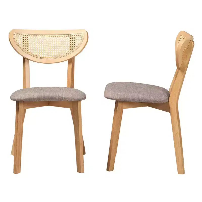 2pc Dannell Fabric and Wood Dining Chairs Gray/Natural Oak/Light Brown: Polyester Upholstery, Rubberwood Frame