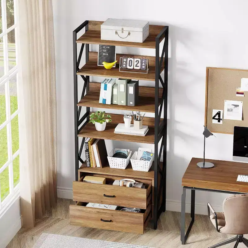 Lantine 70.8 2 Drawers 5 Shelf Open Bookcase