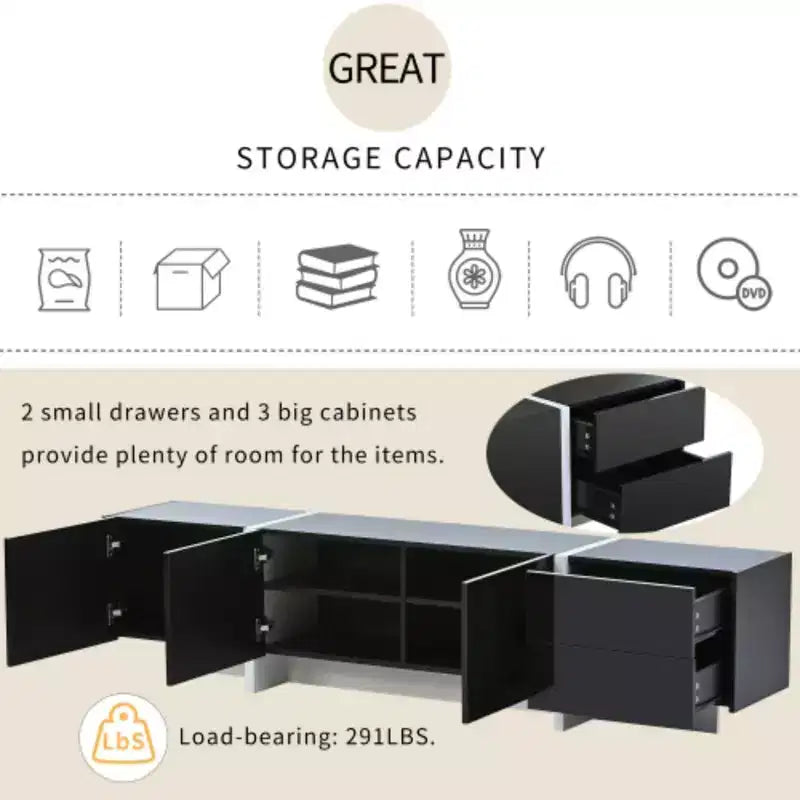 Stylish Living Room TV Stand: 80, White/Black, UV Protected