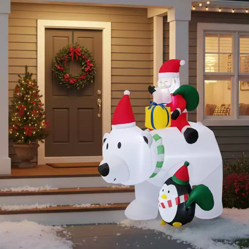 Gymax 7' Tall Christmas Inflatable Polar Bear w/ Penguin Gift Bags & Gift Box w/ LED Lights for Living Room Garden Yard Lawn