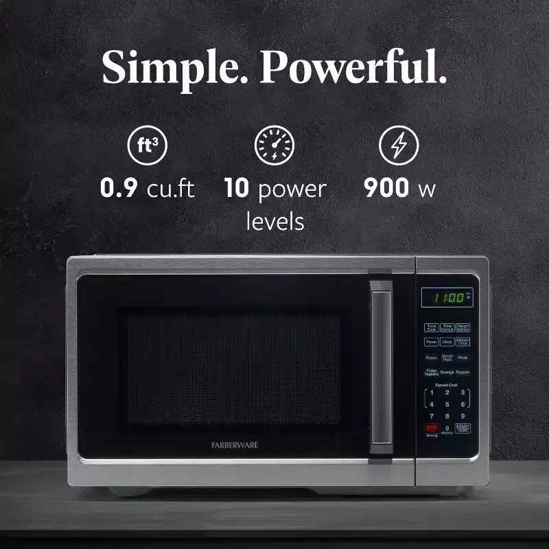 Farberware Classic 0.9 Cu. Ft 900-Watt Microwave Oven, Stainless Steel