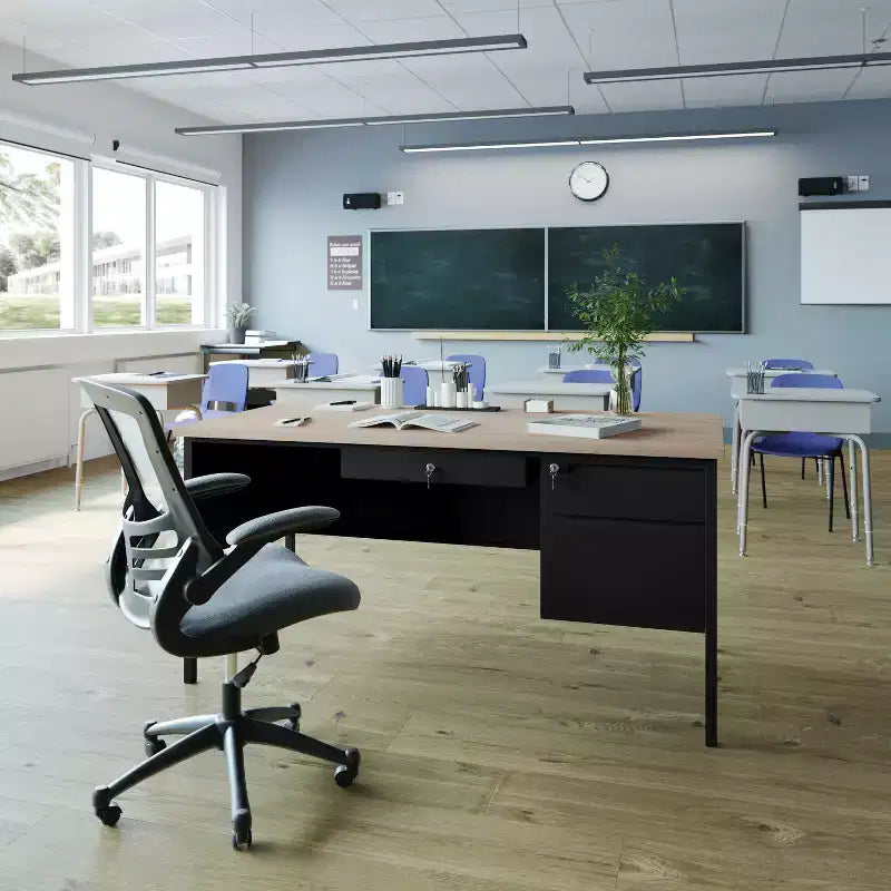 Flash Furniture Cambridge Commercial Grade Single Pedestal Desk with Locking Drawers and Metal Frame