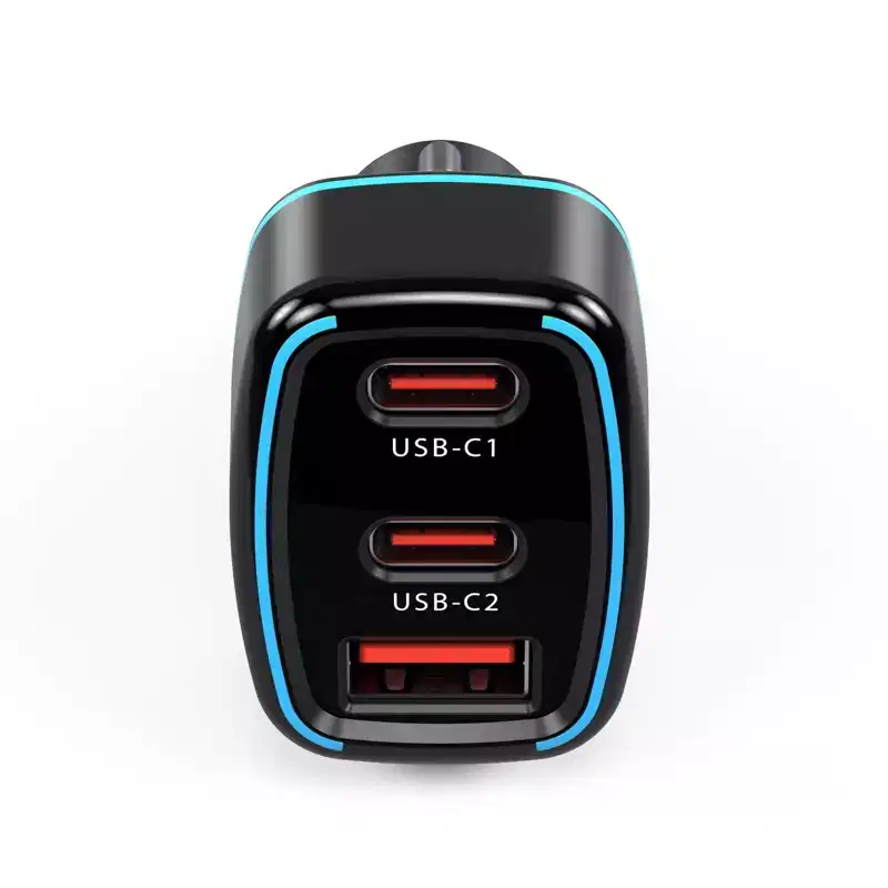 PHILCO 45W 2 USB-C + 1 USB-A Car Charger PD, Compact 12V/24V Vehicle Charger