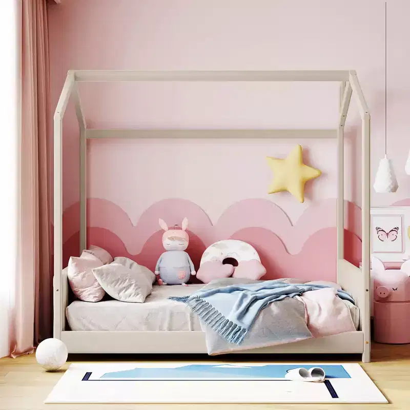 Full Size Velvet House Bed Wood Bed
